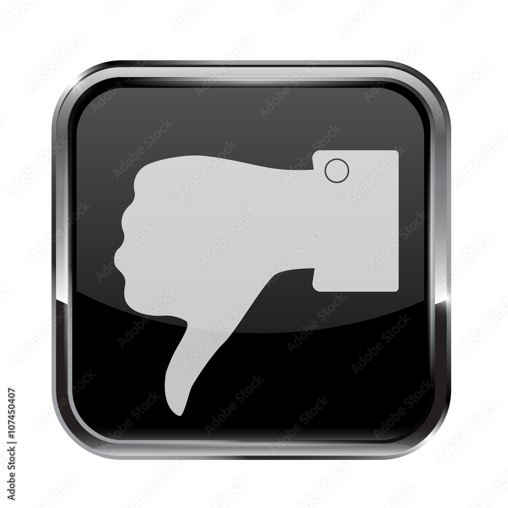 Thumb down button. Web icon with chrome frame Thumb down button. Web icon with chrome frame