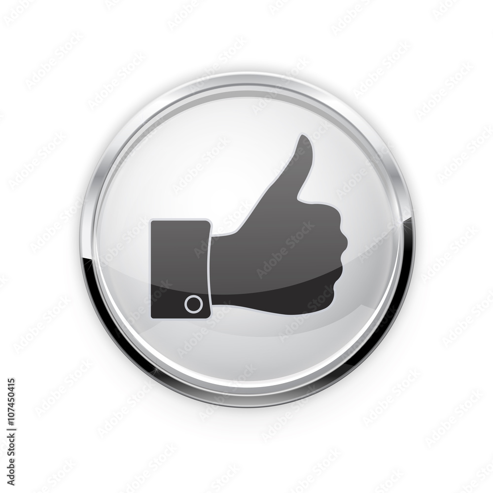 Thumb up button. Web icon with chrome frame Thumb up button. Web icon with chrome frame