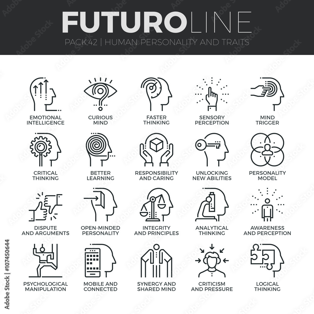 Human Personality Futuro Line Icons Set