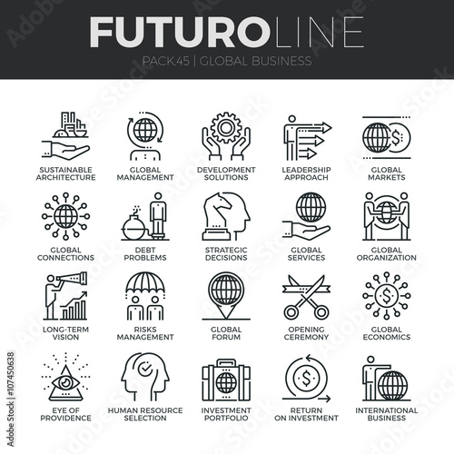 Global Business Futuro Line Icons Set