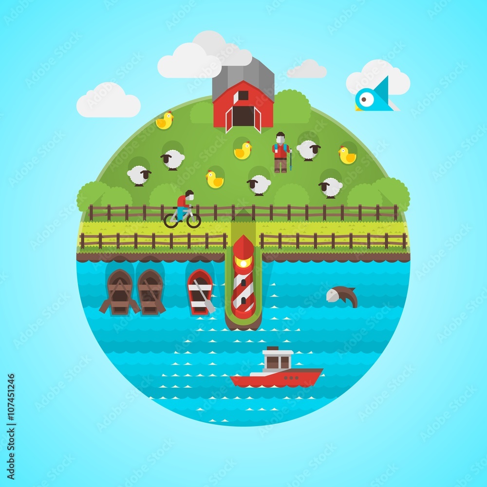 farming and fishing vector background
