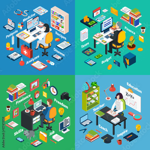 Professional Workplace Isometric 4 Icons Square 
