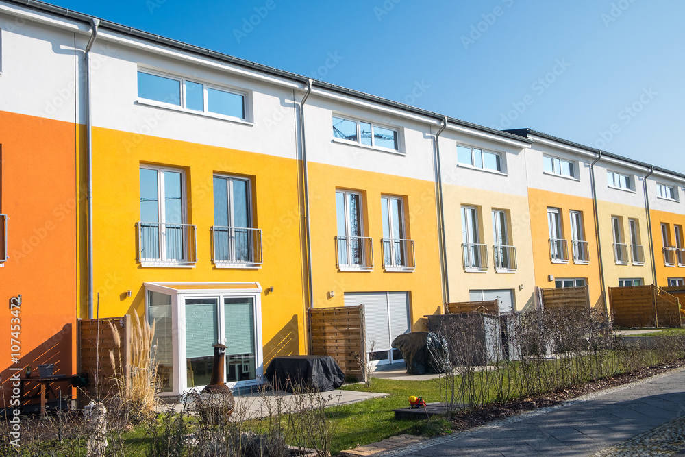 Colorful terraced housing seen in Berlin, Germany