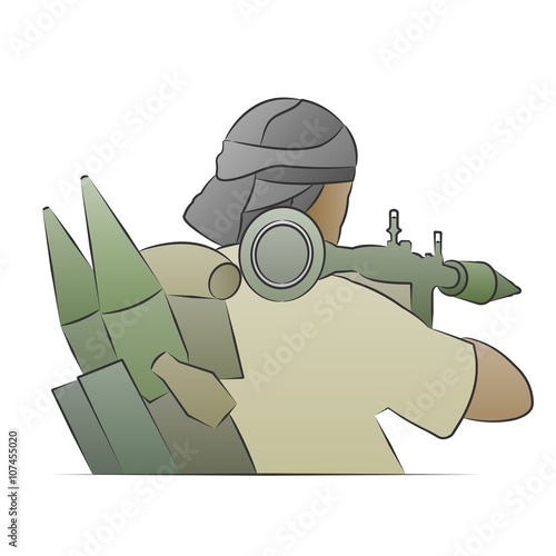 Terrorist with RPG rocket launcher | Radical with bazooka grenade launcher vector illustration on white