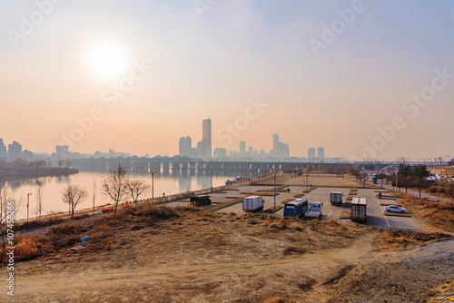 view of Han river during sunset in Seoul