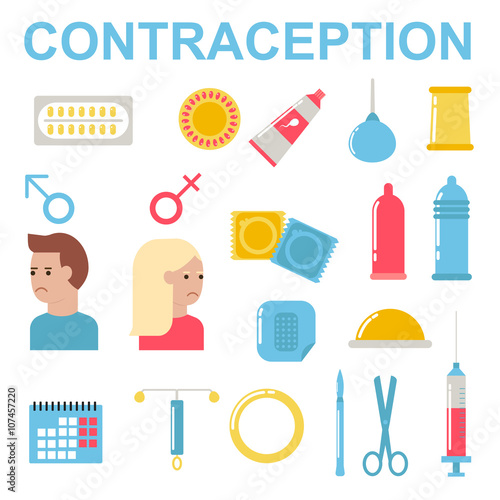 All modern types contraception methods oral sex control female protection vector.