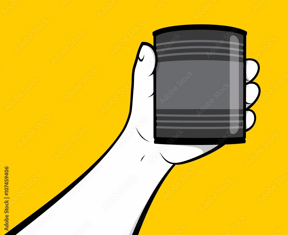 Obraz premium Hand holding big tin can