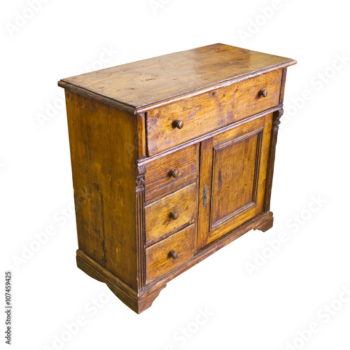 Old italian wooden dresser on white background