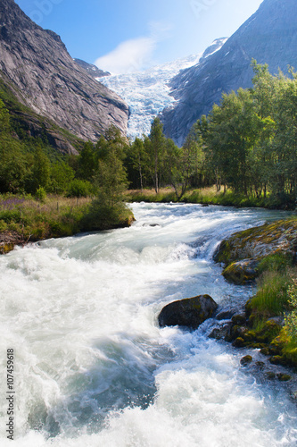 Norway. Summer day in the valley of a glacier Briksdal