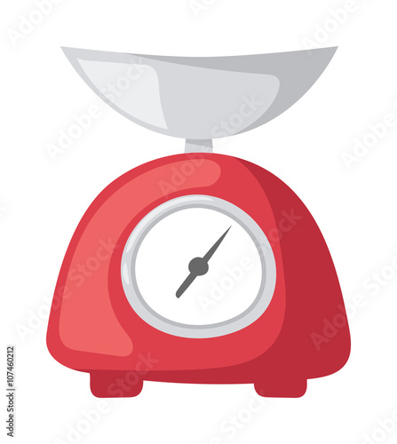 Vector illustration red weight kitchen scales measurement domestic appliance. 