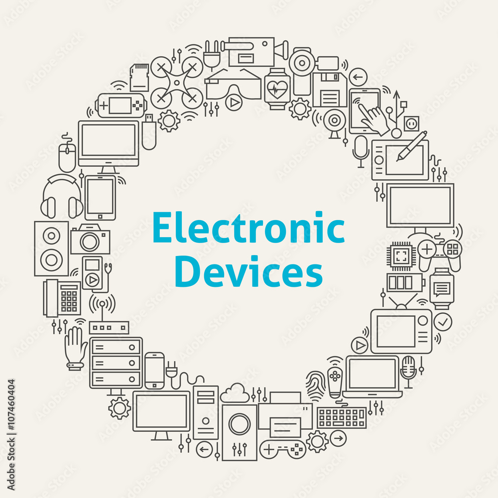 Electronic Devices Line Art Icons Set Circle Electronic Devices Line Art Icons Set Circle