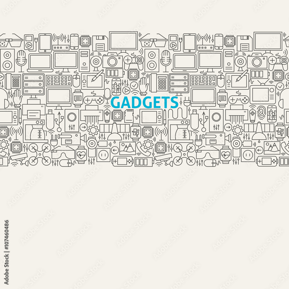 Technology Gadgets Line Art Seamless Web Banner