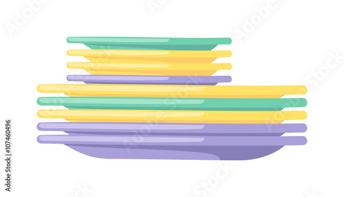 Clean dishes empty dishware kitchen utensil cooking tableware flat vector illustration.