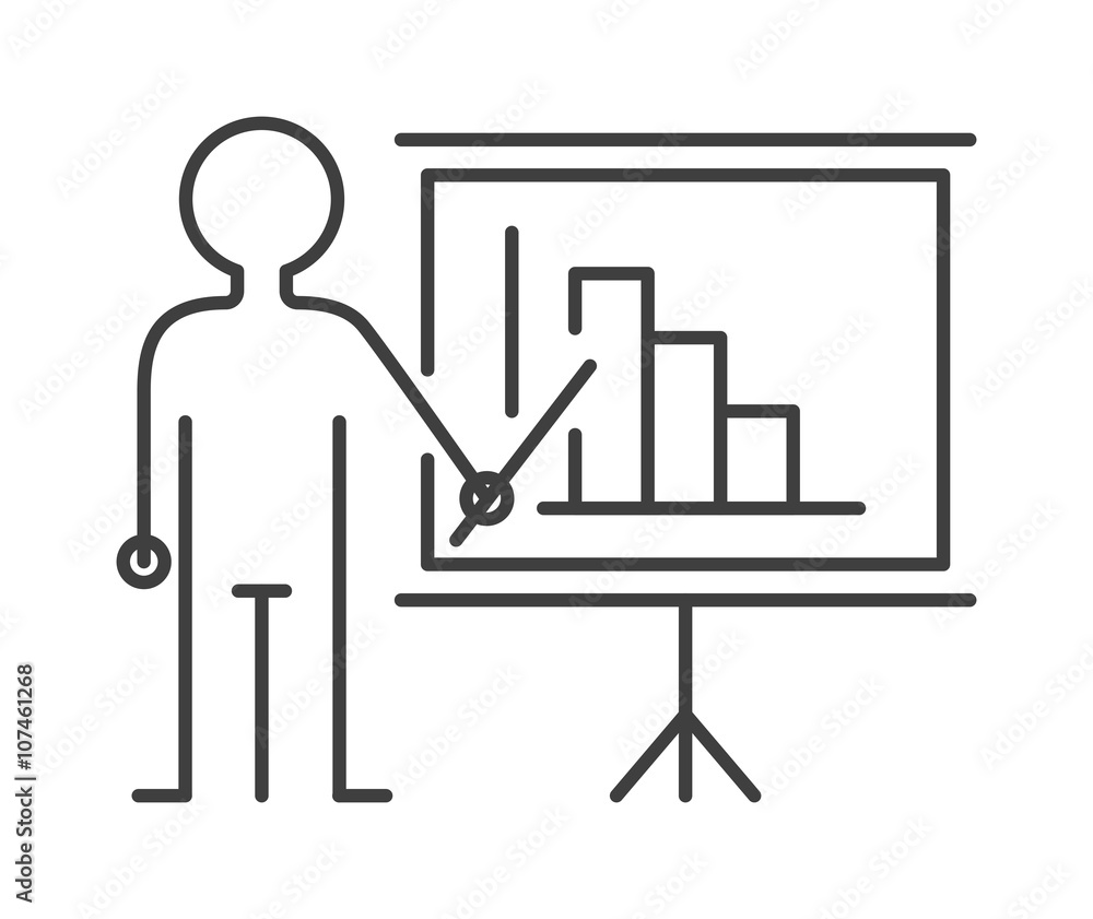 Presentation sign teacher icon man standing with pointer line vector illustration.