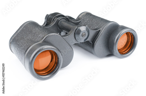 Binoculars closeup on white background
