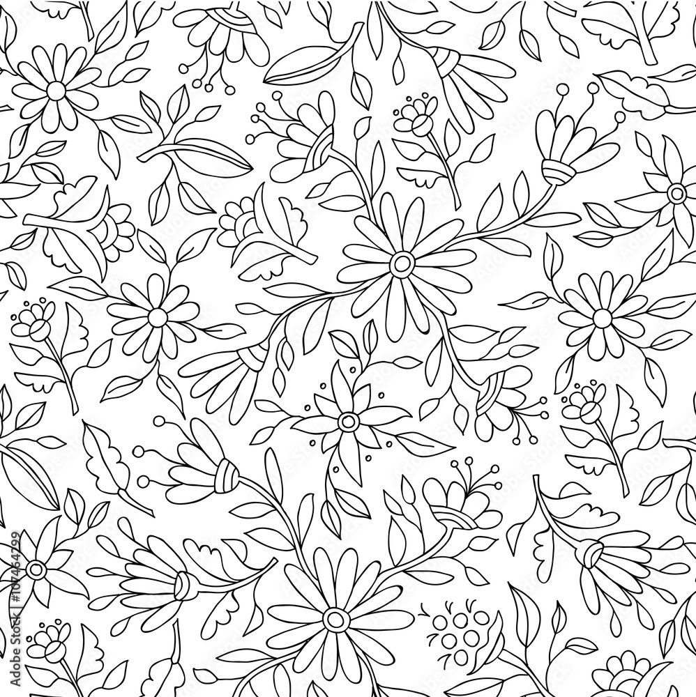 Flower background in black and white for coloring