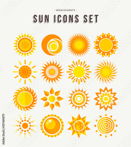 Simple sun icon set summer concept illustrations