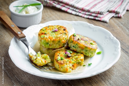 Vegetable pancakes with broccoli, cabbage, vegetarian summer