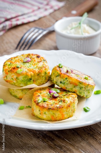 Vegetable pancakes with broccoli, cabbage, vegetarian summer