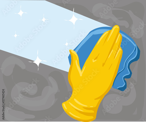 detergent for cleaning windowsConcept background for cleaning service. Hand in yellow glove cleans the window Vector Illustration