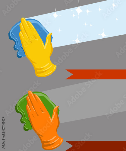 detergent for cleaning windowsConcept background for cleaning service. Hand in yellow glove cleans the window Vector Illustration