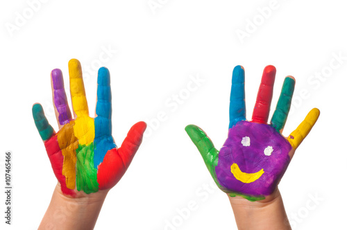Two colorful hands with smiley