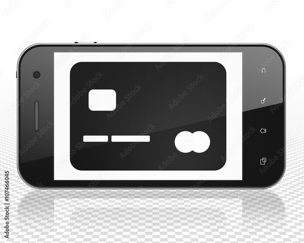 Finance concept: Smartphone with Credit Card on display Finance concept: Smartphone with Credit Card on display