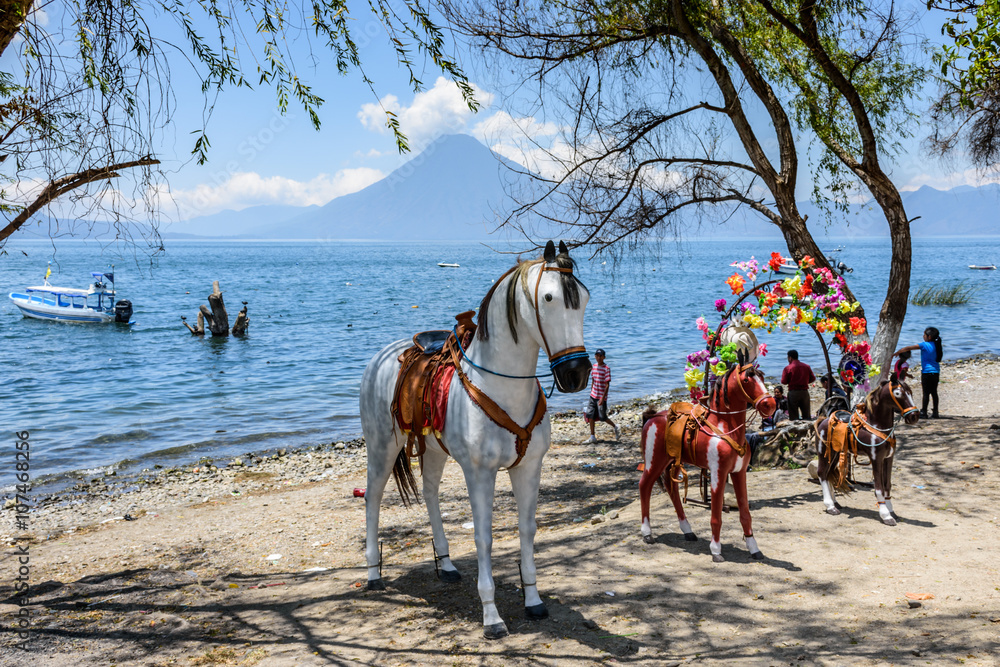 Horses & volcano, Lake Atitlan, Guatemala Horses & volcano, Lake Atitlan, Guatemala