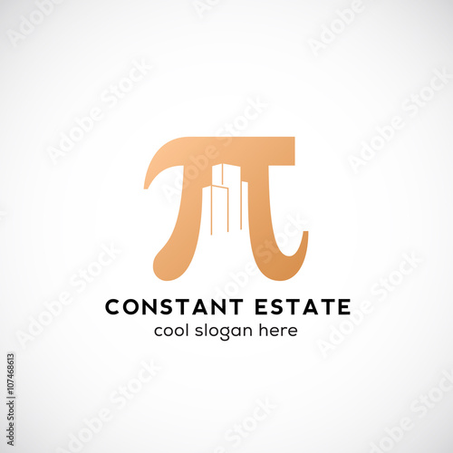 Constant Estate Abstract Vector Icon, Label or Logo Template. Pi Sign with Negative Space Buildings.