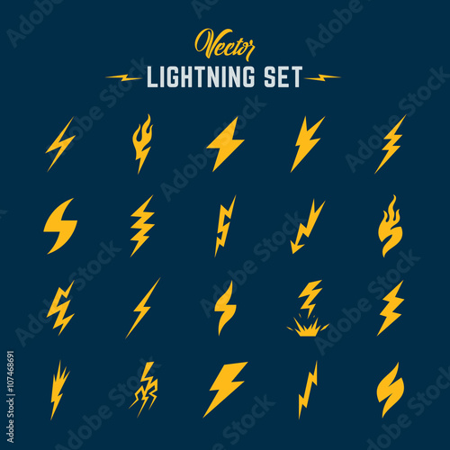 Unusual Abstract Vector Lightning or Blizzard Flat Style Icon Set. 