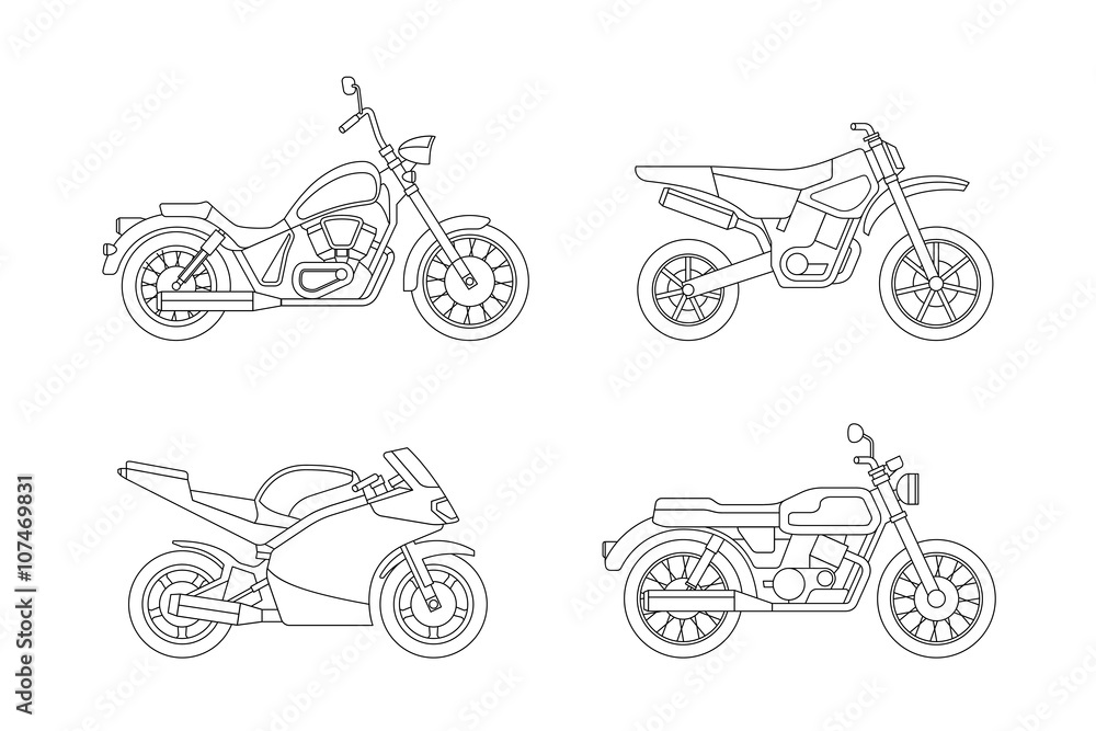 Obraz premium Motorcycle line icons set.