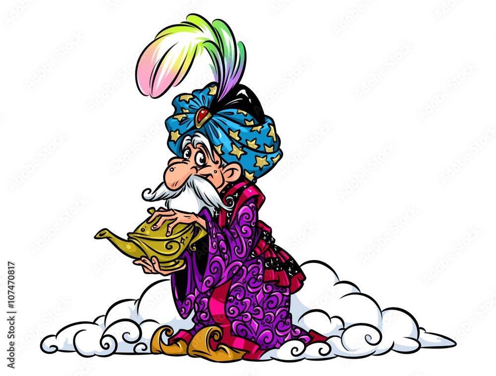 Eastern magic lamp Wizard cartoon illustration Eastern magic lamp Wizard cartoon illustration