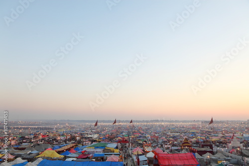 Aerial view of Maha Kumbh Mela festival camp, the world's largest religious gathering photo