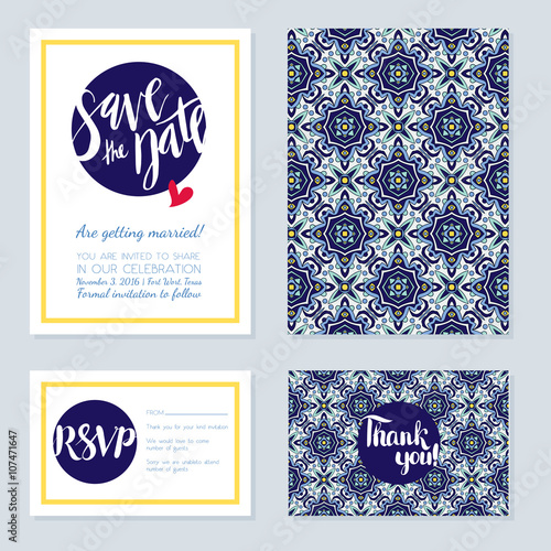 Antique, vintage card wedding azulejos in Portuguese tiles style.