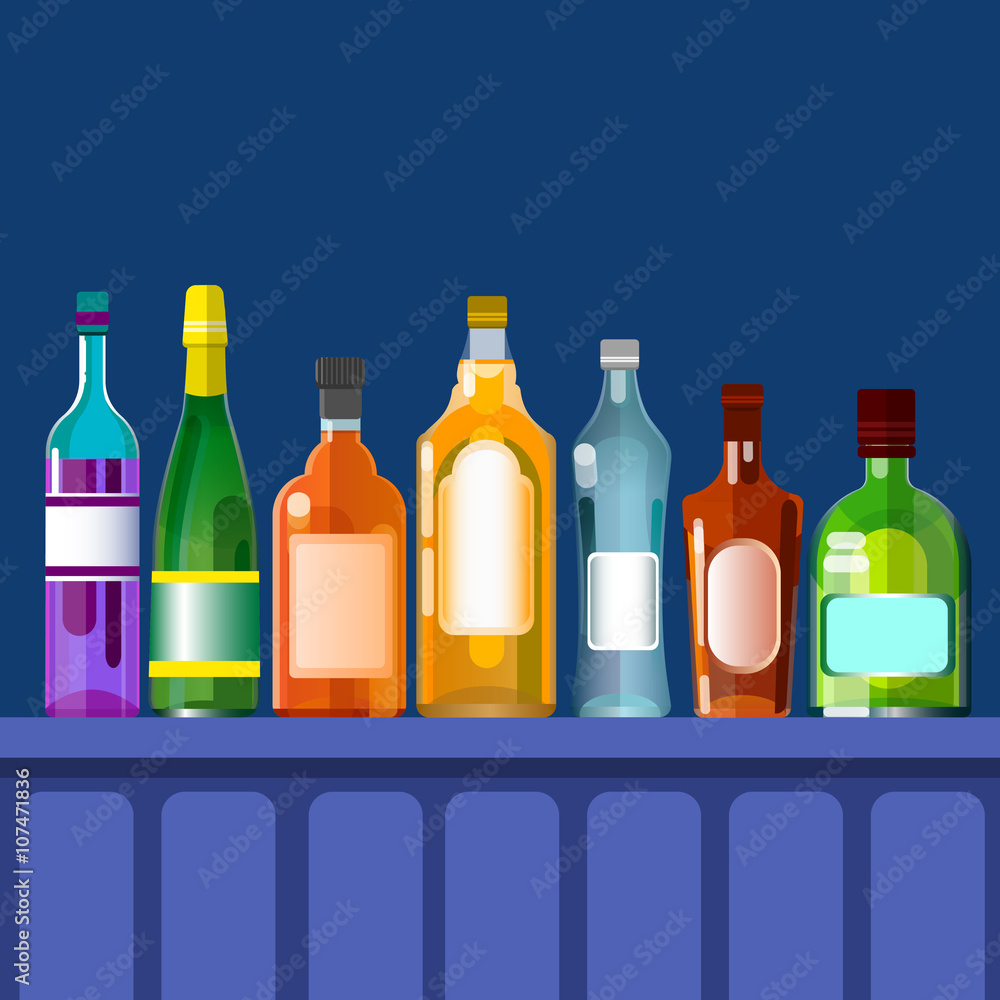 Bar Counter With Alcohol Drink, Bottle Set Collection Bar Counter With Alcohol Drink, Bottle Set Collection
