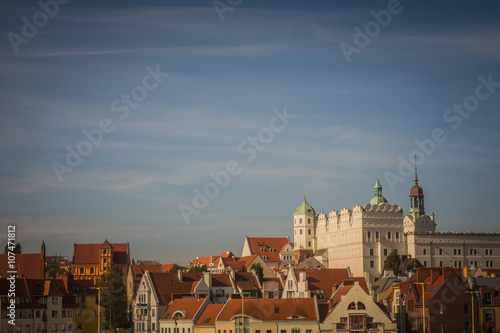 Ducal Castle, Szczecin (Poland) in the sunny day with residential buildings in old town
