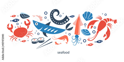 Wallpaper Mural seafood objects collection