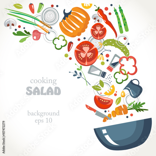 cooking collection background salt pepper spices asparagus mixed dish bowl knife cut