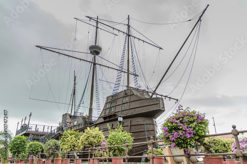 reproduction of an ancient Portuguese galleon in Melaca  Malaysia