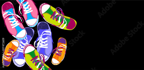Colorful Sneakers Training Sport Shoes Set Collection Banner With Copy Space