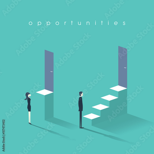 Gender equality concept with man versus woman symbol. Businessman vs businesswoman inequality in career and professional life.