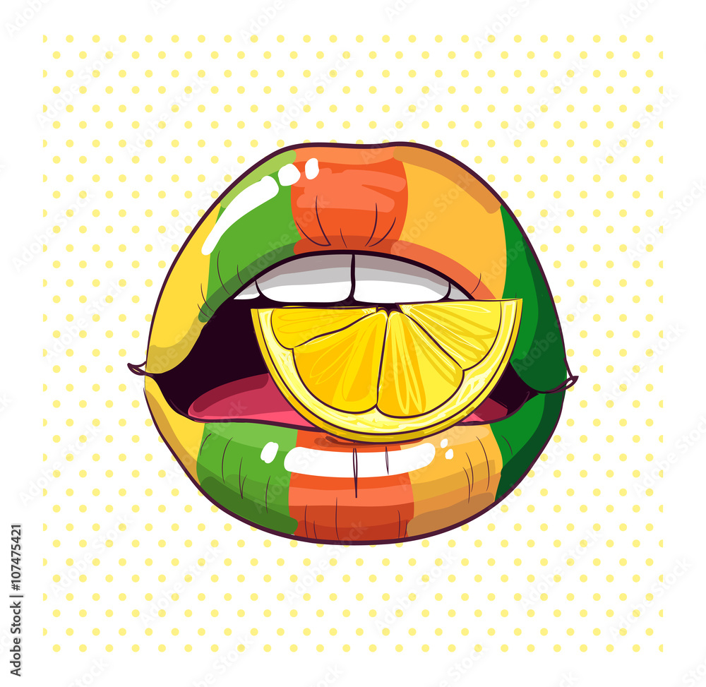 Fototapeta premium lemon glossy style rainbow lips