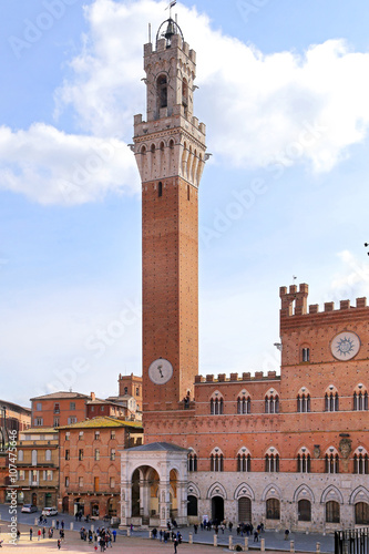 SIENA, ITALY - MARCH 12, 2016: Campo Square with Public Building, Siena, Italy