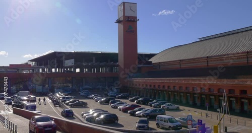 madrid sunny day main train station parking 4k spain
