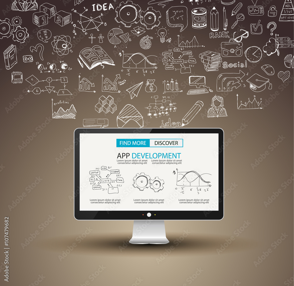 App Development Concept Background with Doodle design style App Development Concept Background with Doodle design style