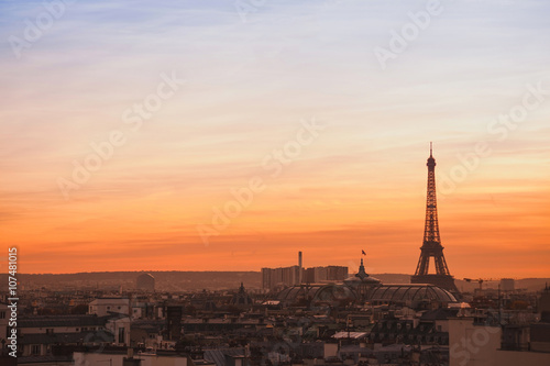 beautiful skyline of Paris, sunset panoramic view of Eiffel Tower © Song_about_summer