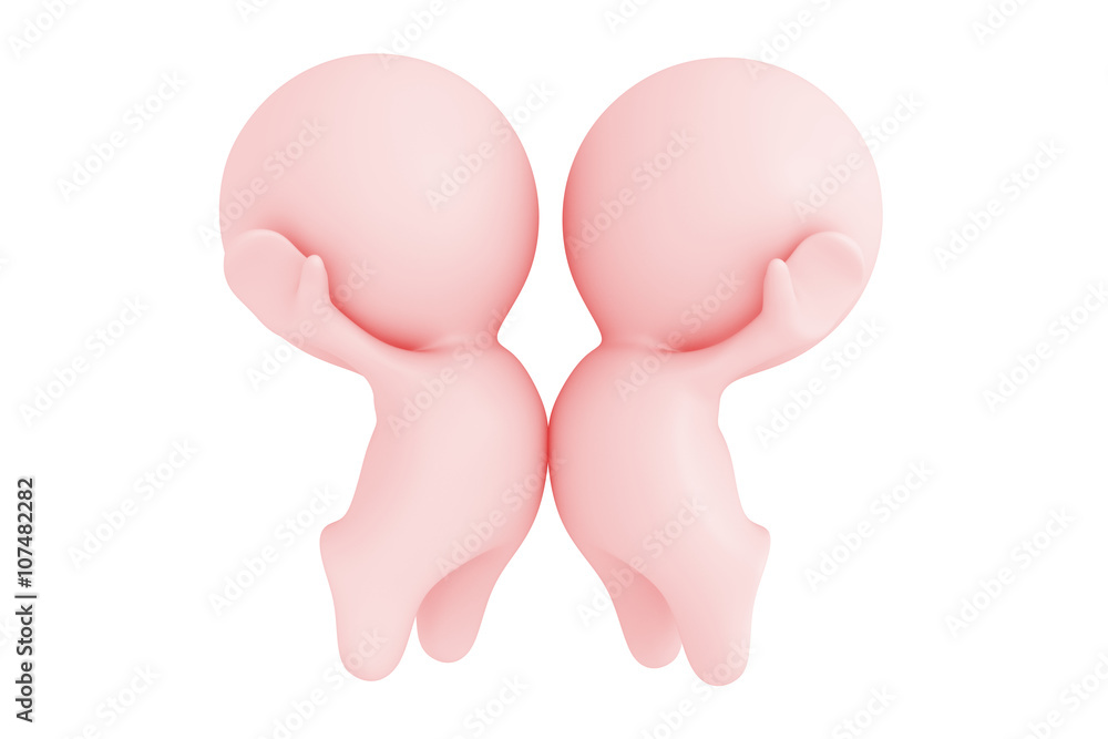 pink 3d human characters happily chest bumping pink 3d human characters happily chest bumping