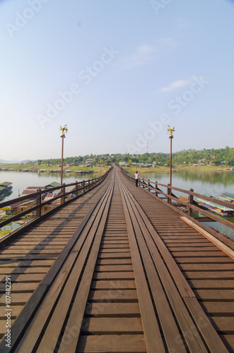 wooden bridge in misty morn...