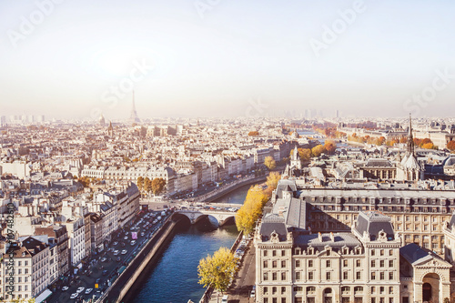 aerial view of Paris, panoramic scene of Seine river and Eiffel tower, France © Song_about_summer