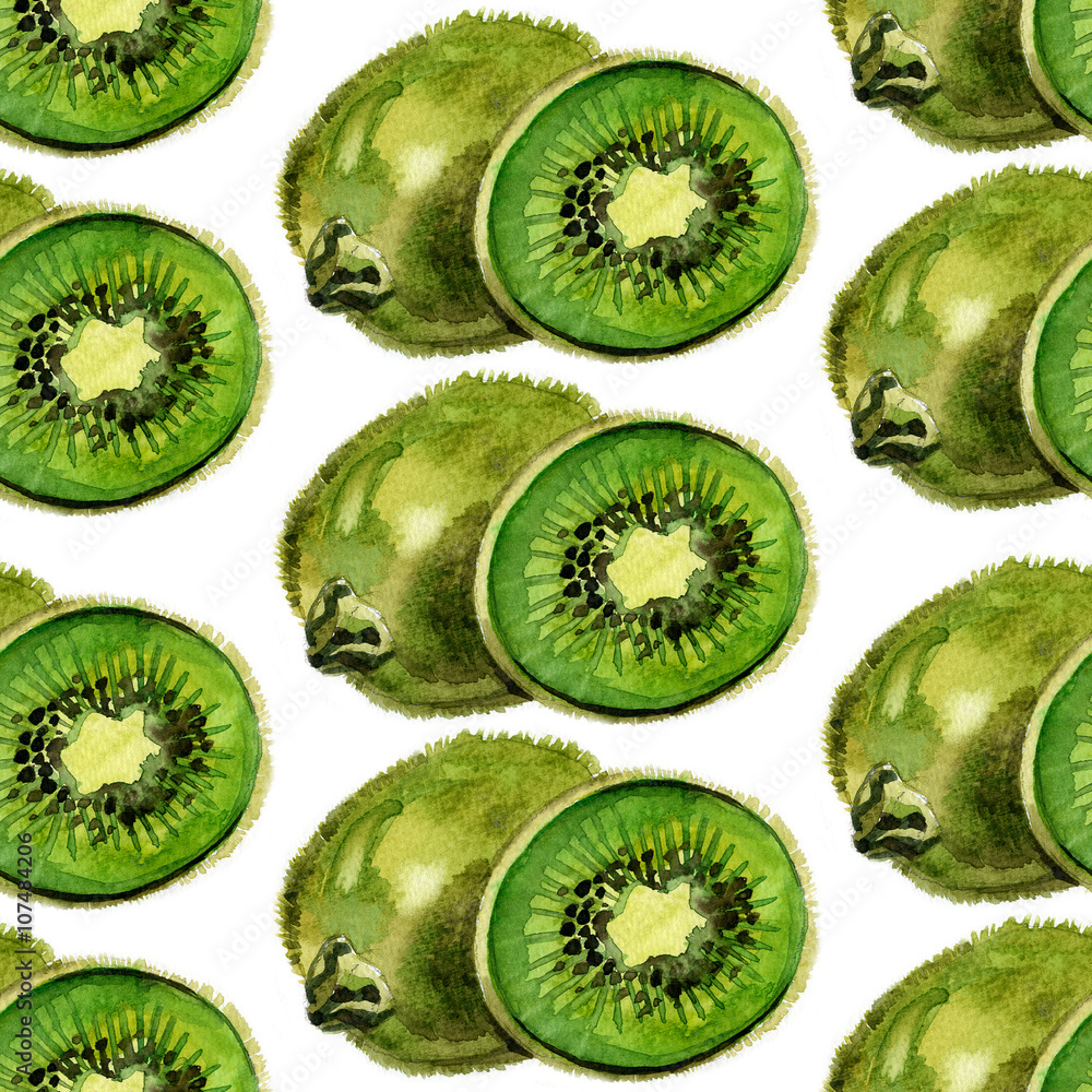 Fototapeta premium Watercolor summer kiwi pattern 